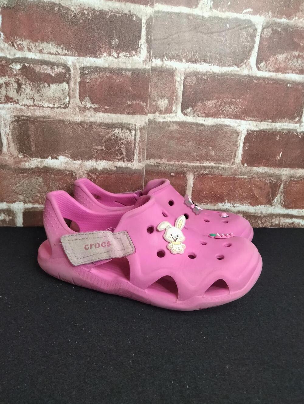 Crocs Girls Size 2 Swiftwater Wave Pink Clogs Jibbitz